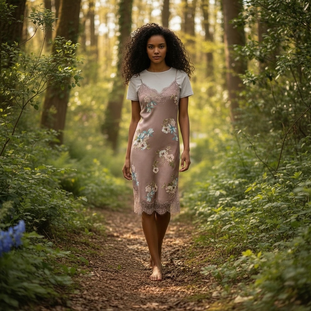 Chelsea & Violet Floral Print Lace Slip Dress